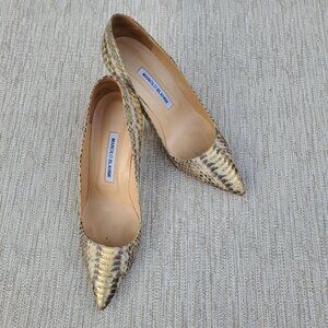 Gold Manolo Blahnik snake skin pump